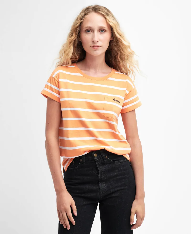 Barbour Ladies Otterburn Stripe T- Shirt - Apricot Crush-1