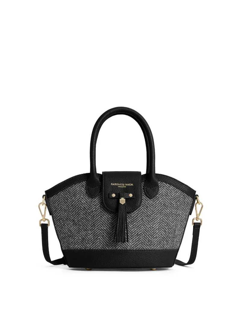 Fairfax and Favor Mini Windsor Herringbone Tote - Black Leather