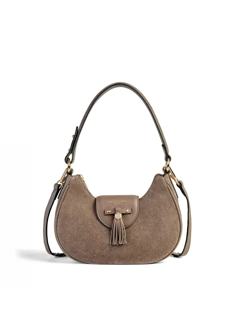 Fairfax and Favour Windsor Shoulder Bag Deep Taupe Suede