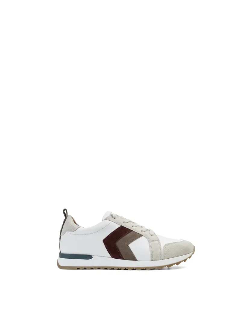 Fairfax and Favor Womens Xandra Trainer White Leather with Port/Deep Taupe