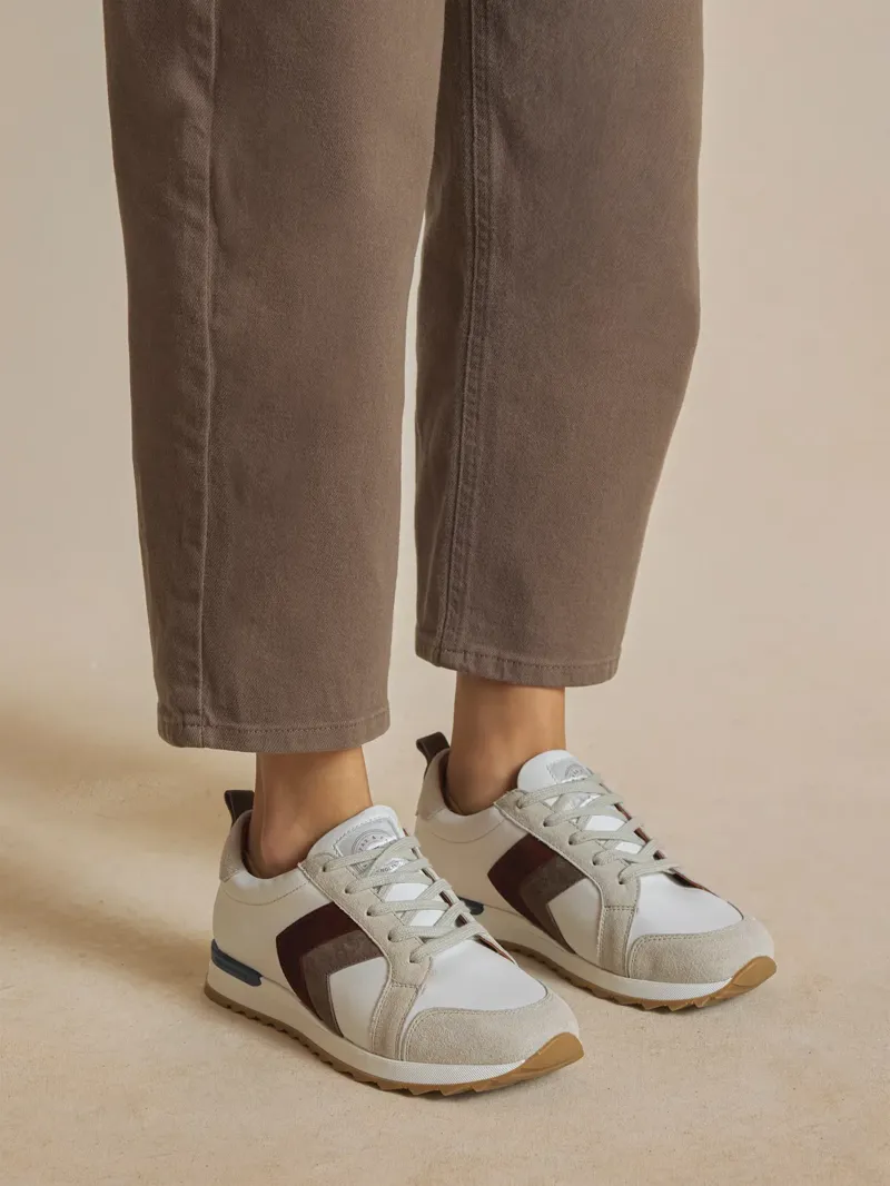Fairfax and Favor Womens Xandra Trainer White Leather with Port/Deep Taupe-5