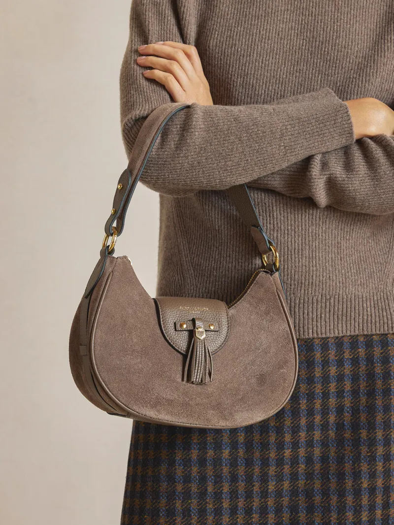 Fairfax and Favour Windsor Shoulder Bag Deep Taupe Suede-3
