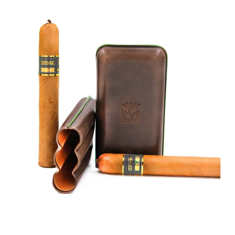 Rey Pavon Leather 3 Cigar Holder - Dark Brown