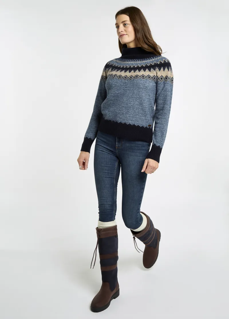 Dubarry Devlin Ladies Fair Isle Roll Neck - Navy-2