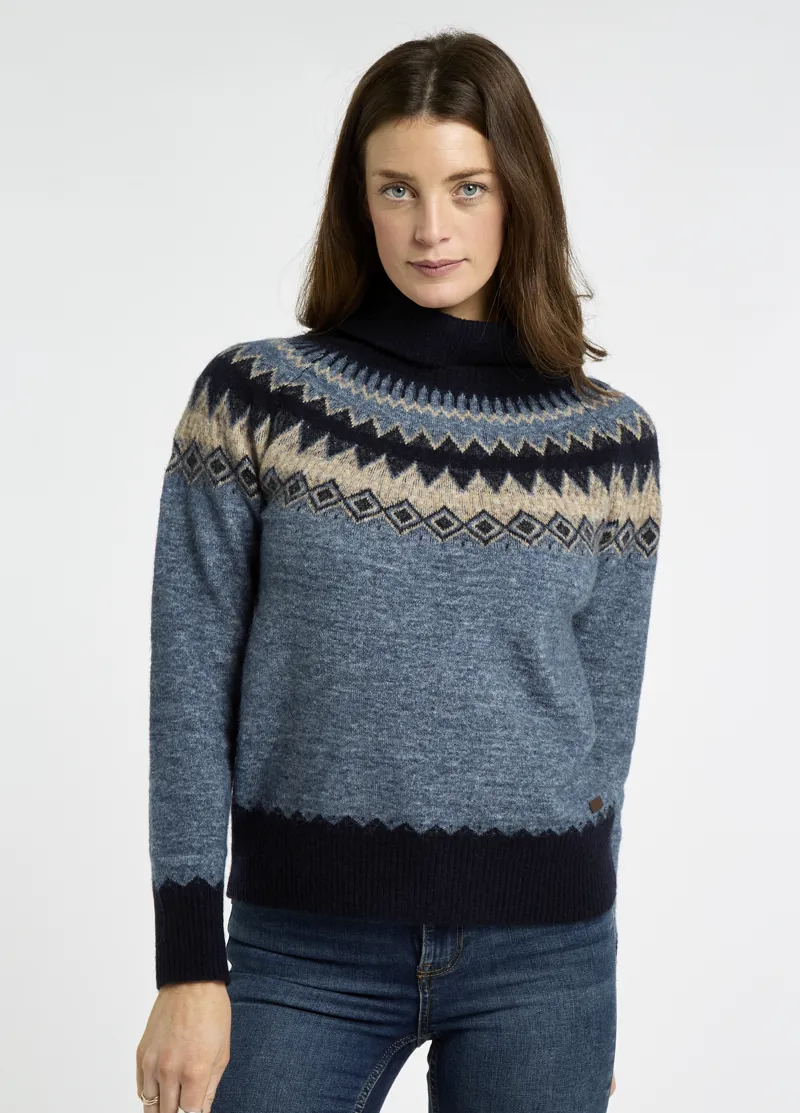 Dubarry Devlin Ladies Fair Isle Roll Neck - Navy-1