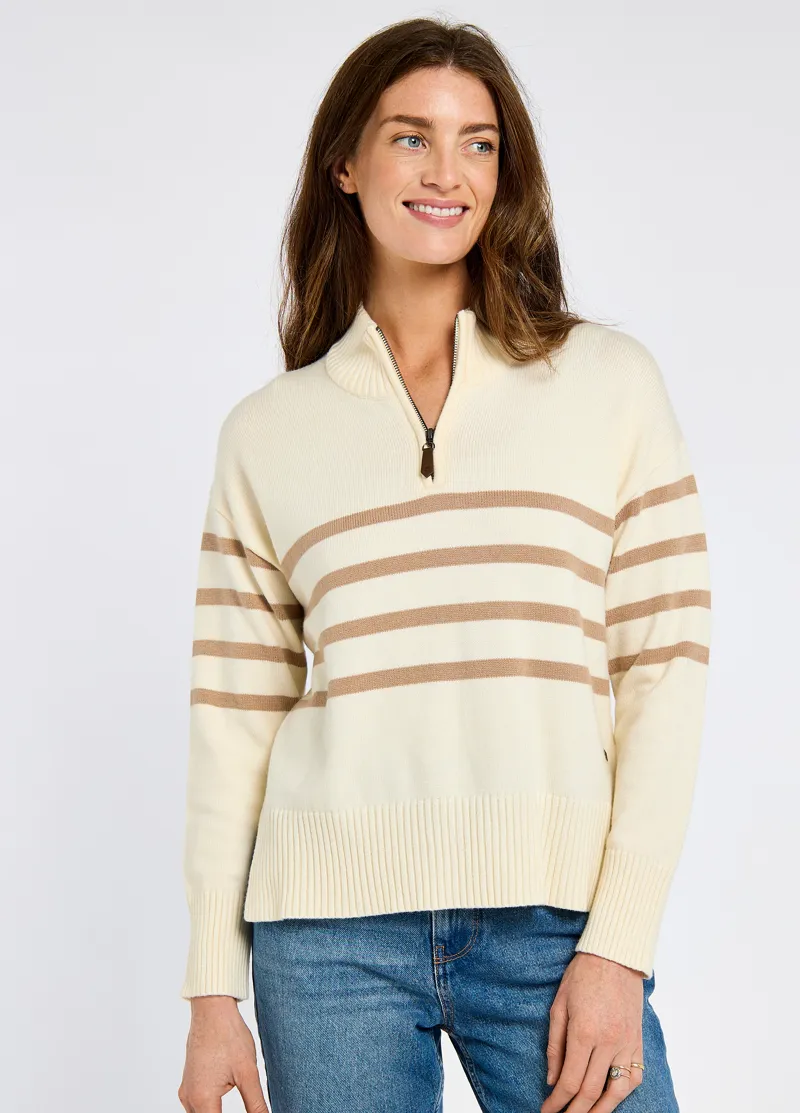 Dubarry Ladies Fonthill Zip Neck Sweater - Oyster-1