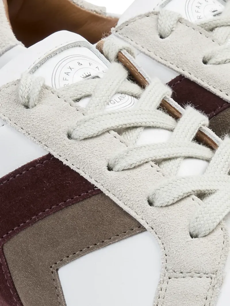 Fairfax and Favor Womens Xandra Trainer White Leather with Port/Deep Taupe-4