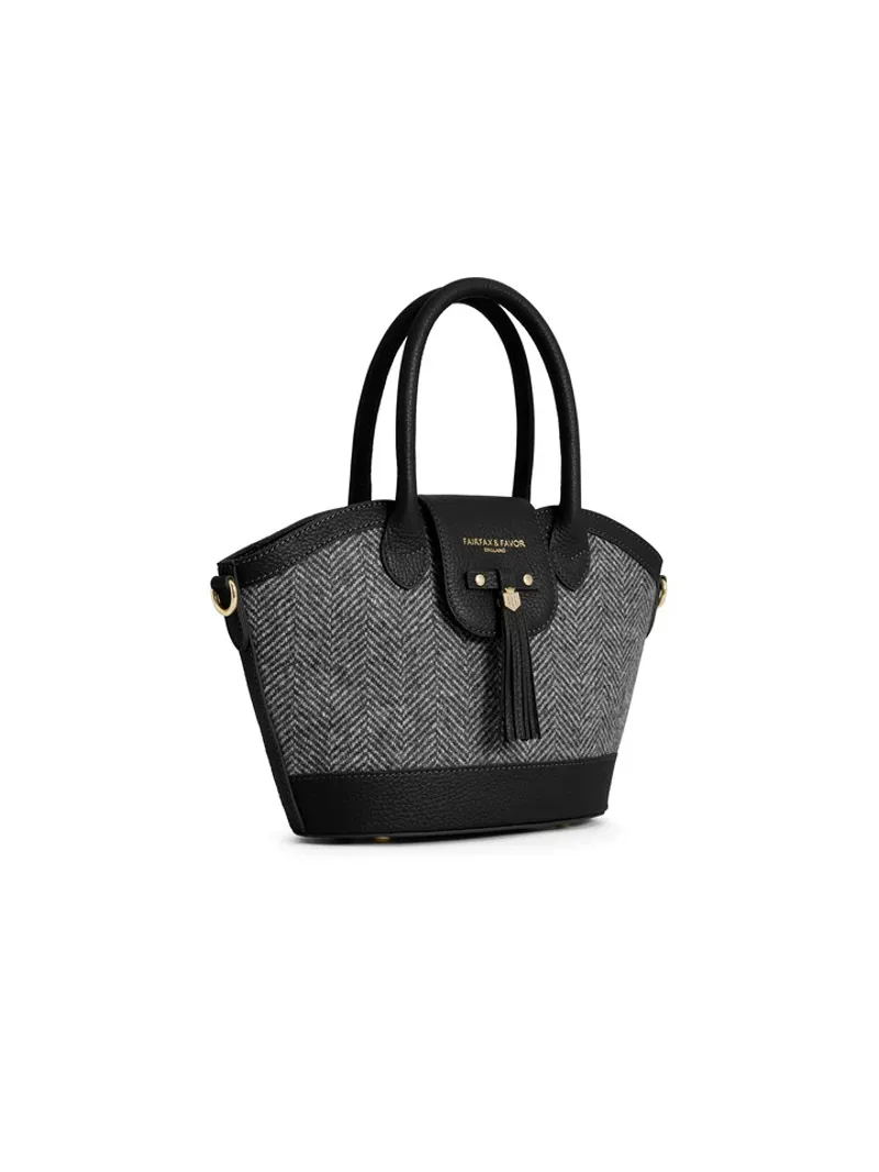 Fairfax and Favor Mini Windsor Herringbone Tote - Black Leather-1