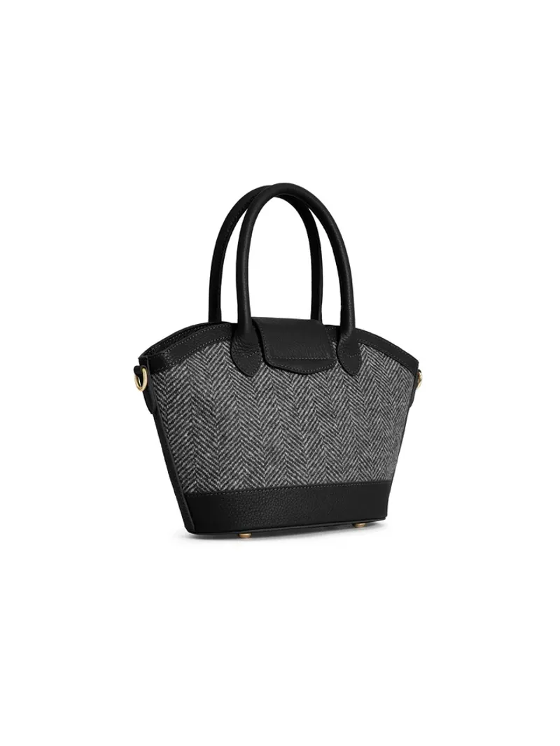 Fairfax and Favor Mini Windsor Herringbone Tote - Black Leather-2