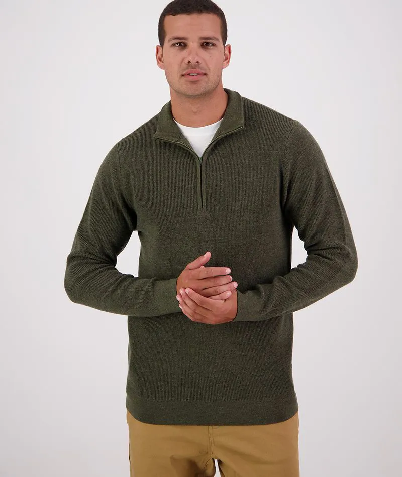 Swanndri Otahu River 1/4 Zip Merino Knit - Dark Olive-1