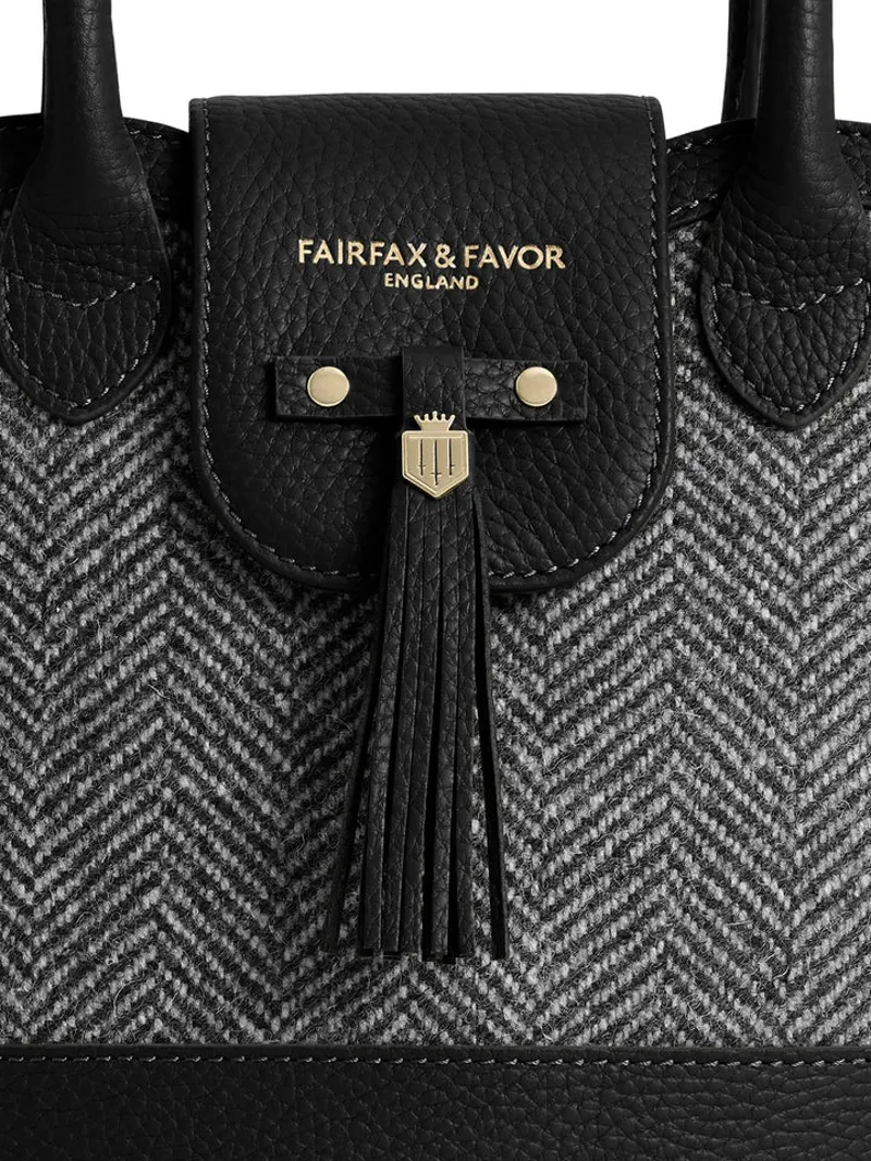 Fairfax and Favor Mini Windsor Herringbone Tote - Black Leather-3