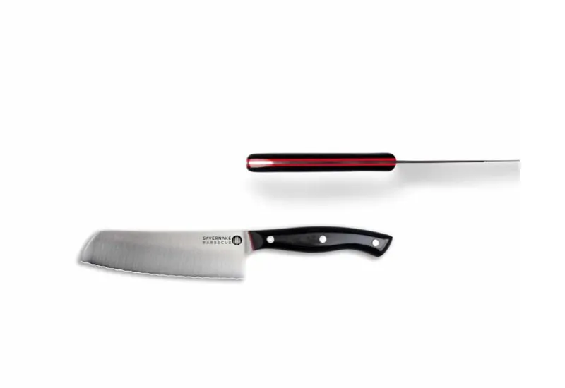 Savernake Black Micarta Serrated Nakiri Knife - Red