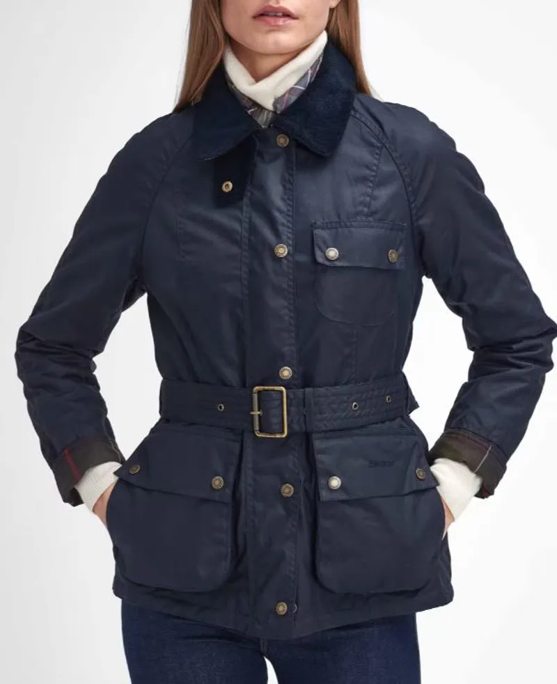 Barbour Ladies Solway Zipper Wax Jacket - Navy-1