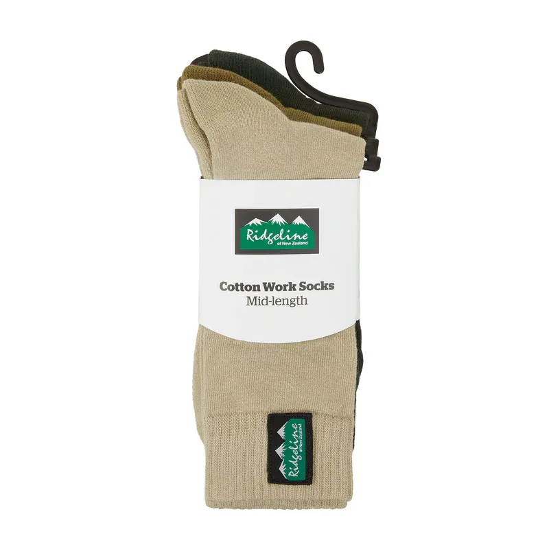 Ridgeline Cotton Light Work Socks Mid Length - Olive-1