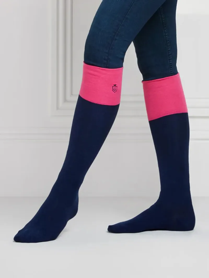 Fairfax and Favor Signature Knee High Socks Navy Blue with Hot Pink-2