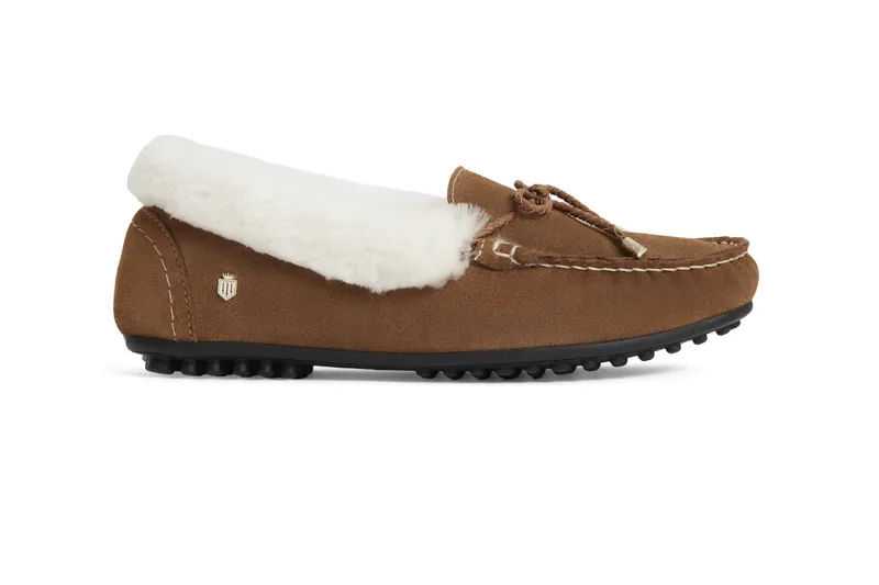 Fairfax and Favor Womens Henley Shearling Lined Slipper Tan Suede-4
