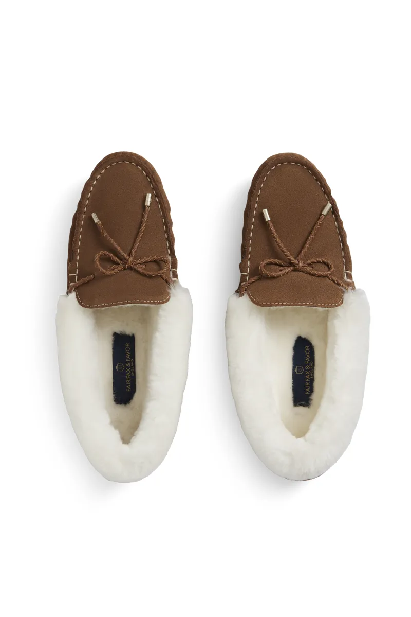 Fairfax and Favor Womens Henley Shearling Lined Slipper Tan Suede-1