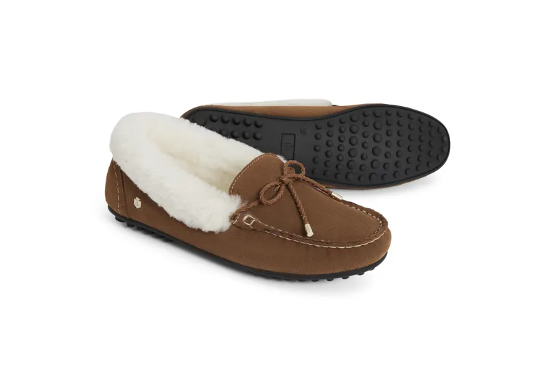 Fairfax and Favor Womens Henley Shearling Lined Slipper Tan Suede-2