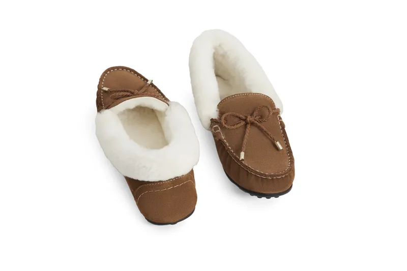 Fairfax and Favor Womens Henley Shearling Lined Slipper Tan Suede-3