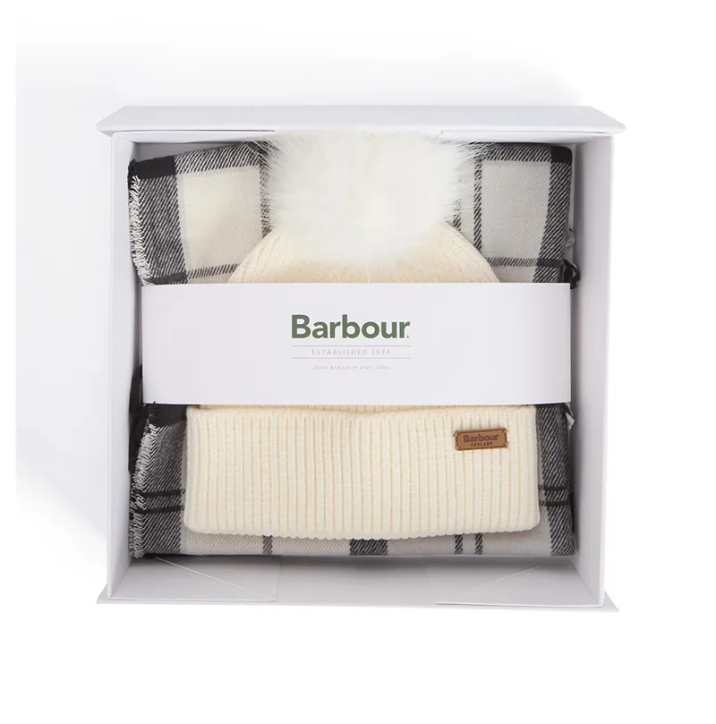 Barbour Dover Beanie and Hailes Scarf Set - Monochrome Tartan
