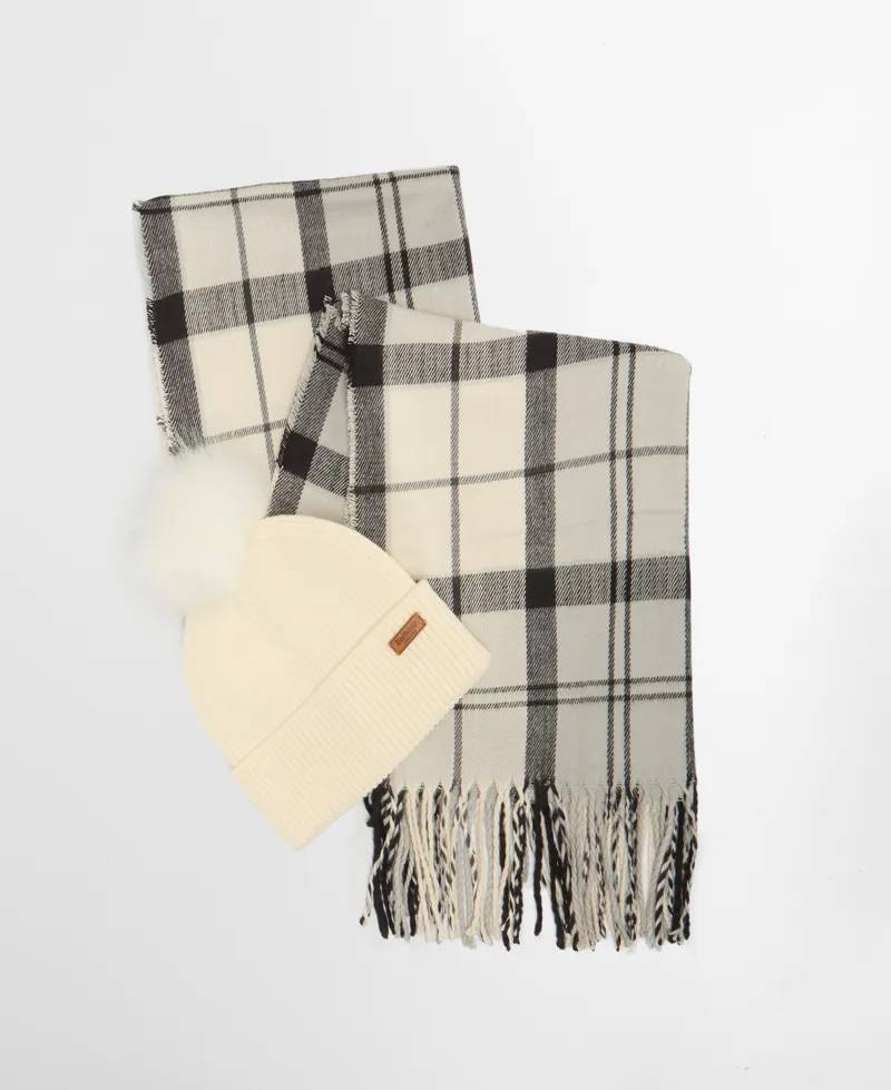 Barbour Dover Beanie and Hailes Scarf Set - Monochrome Tartan-1