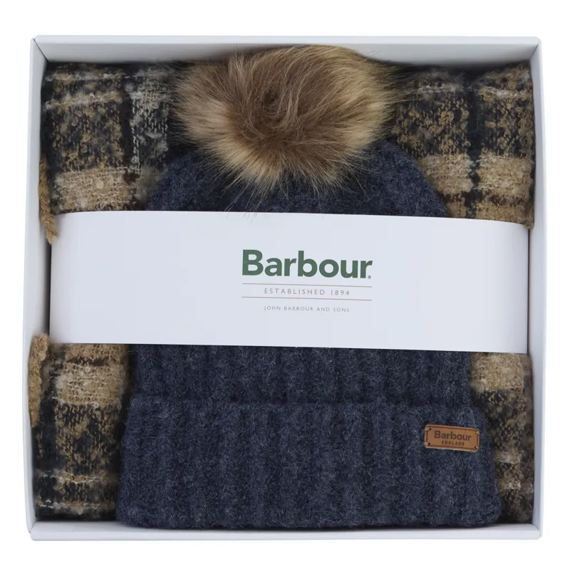 Barbour Saltburn Beanie and Tartan Scarf Set - Birchwood