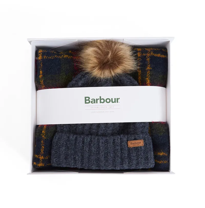 Barbour Saltburn Beanie and Tartan Scarf Gift Set - Winterberry Tartan