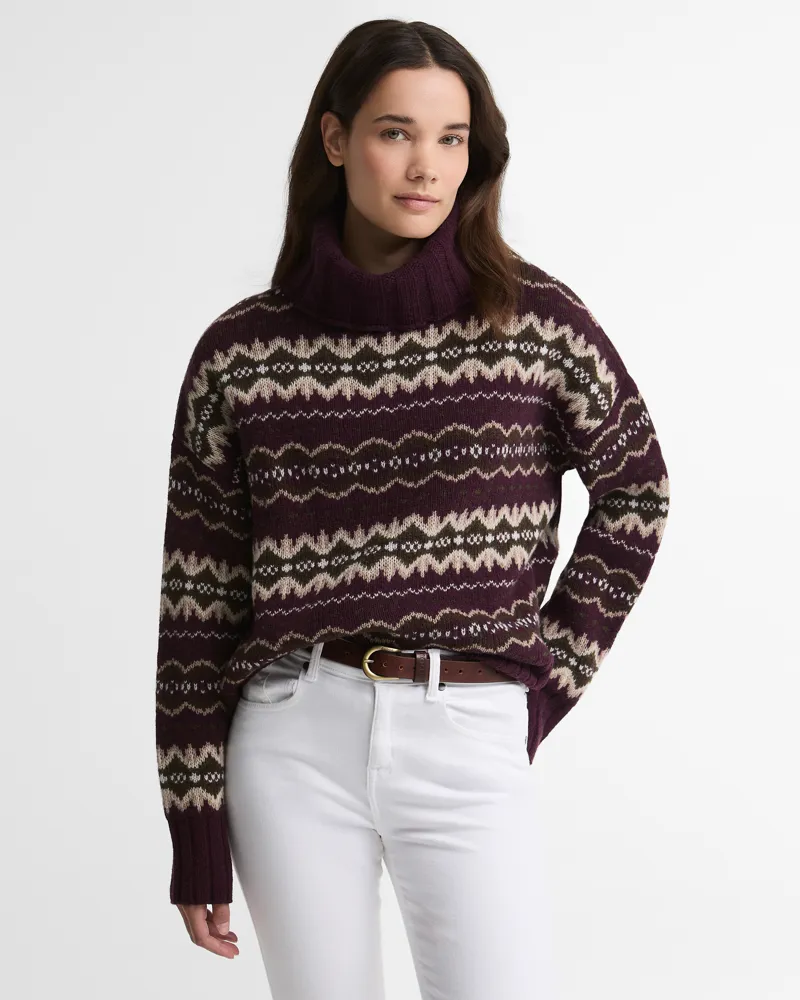 Barbour Ladies Helen Knitted Jumper - Fig Multi-1