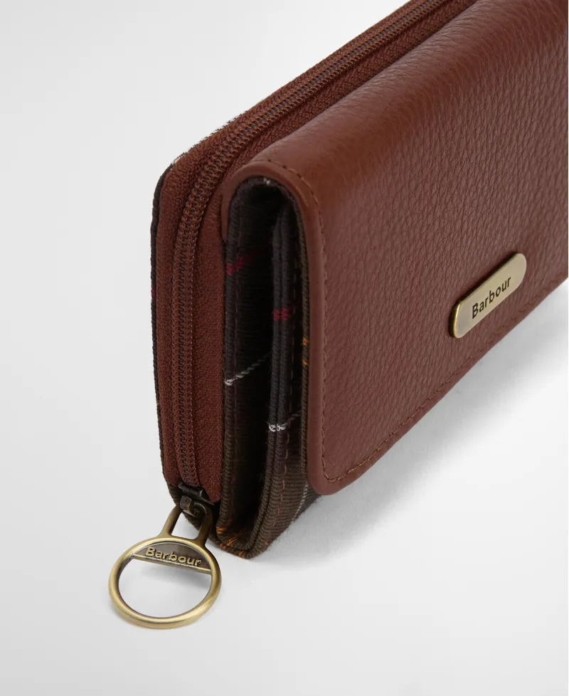 Barbour Rosa Leather French Purse - Brown/Tartan-2