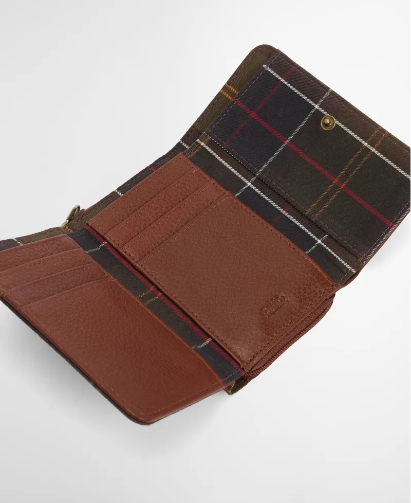 Barbour Rosa Leather French Purse - Brown/Tartan-5