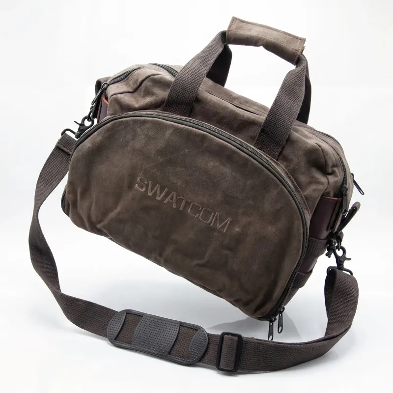 SWATCOM Tactical Gear Shooter Range Bag - BROWN Canvas/Leather-2