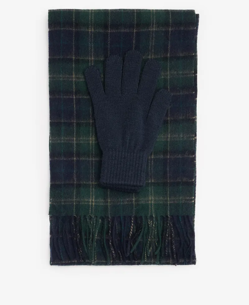 Barbour Tartan Scarf and Glove Set - Green Loch Tartan-1