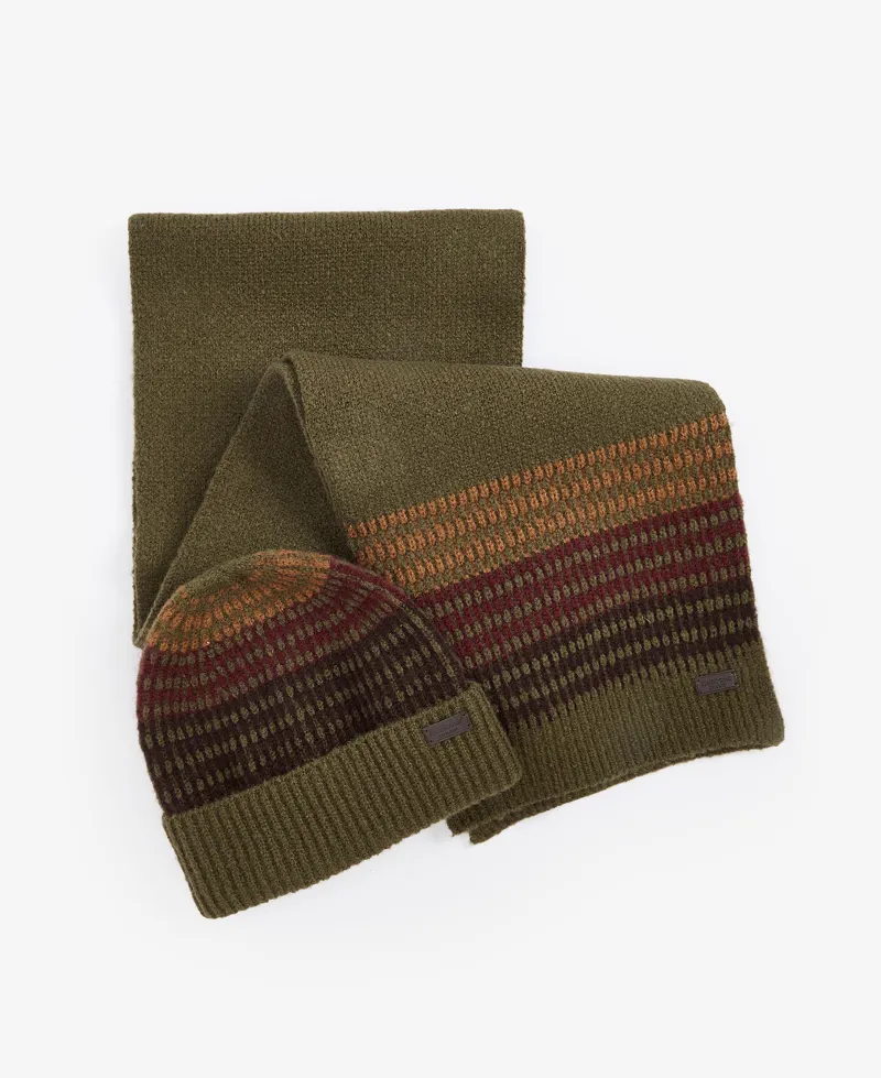Barbour Branton Beanie and Scarf Gift Set - Army Green-1