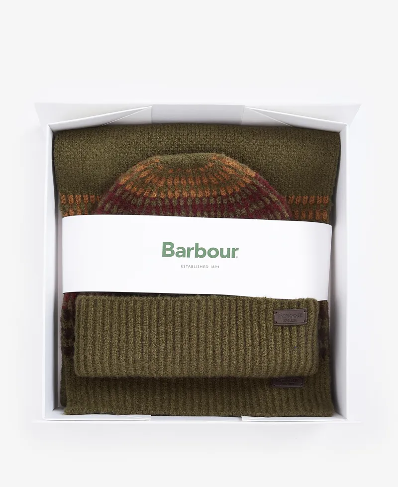 Barbour Branton Beanie and Scarf Gift Set - Army Green