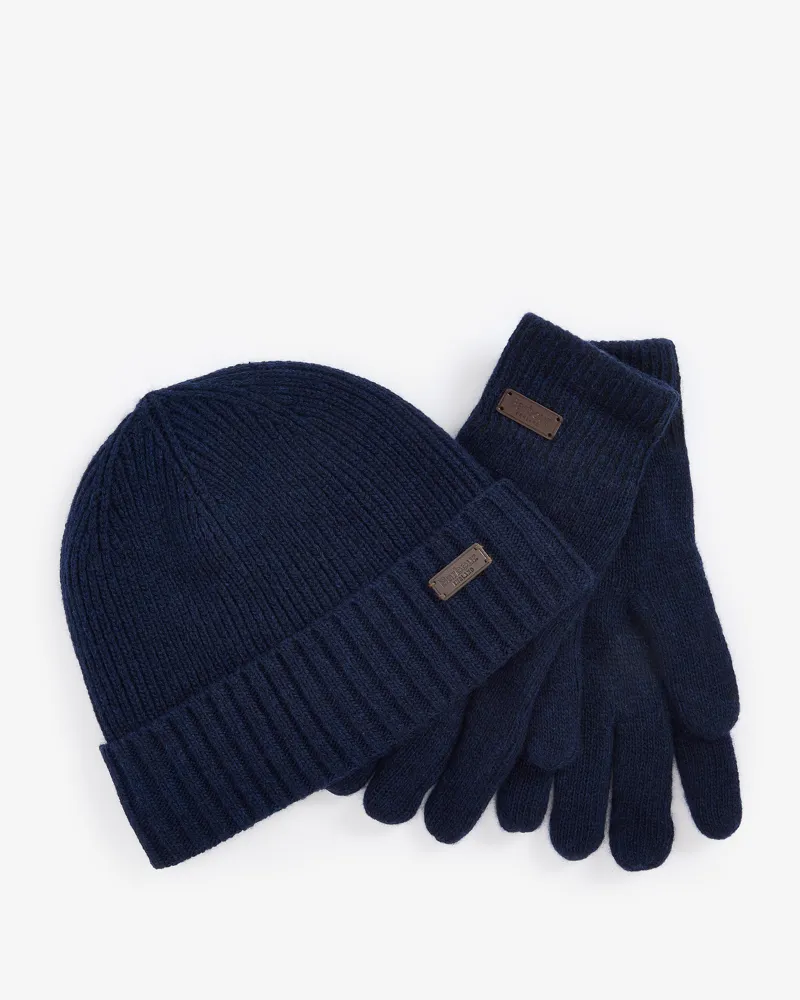 Barbour Carlton Beanie and Gloves Gift Set - Navy-1
