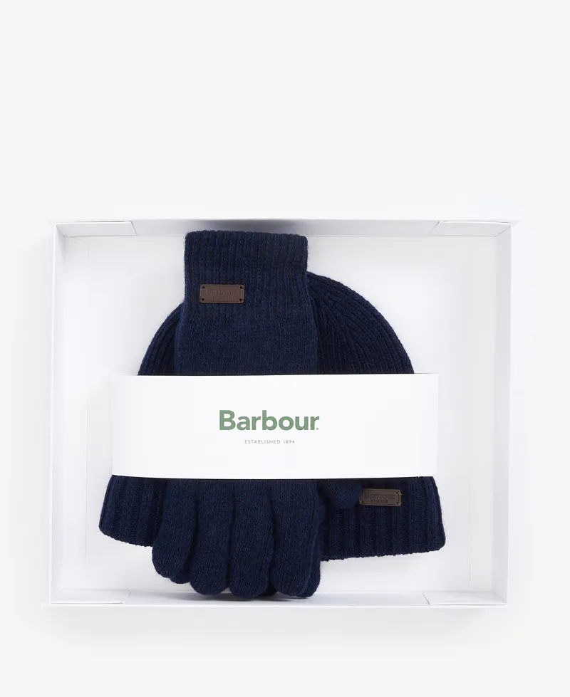 Barbour Carlton Beanie and Gloves Gift Set - Navy