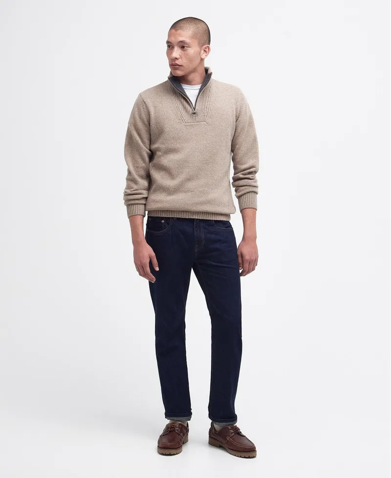 Barbour Nelson Essential Half Zip Jumper - Stone-2