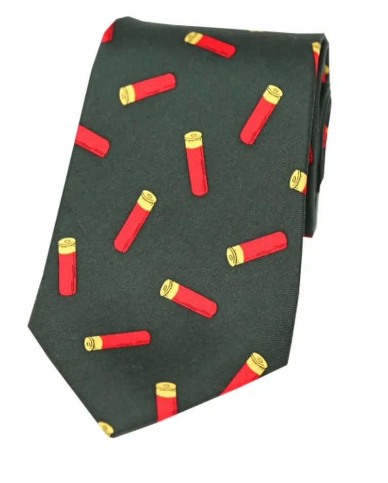Soprano Shotgun Cartridges On Dark Green Ground Country Silk Tie