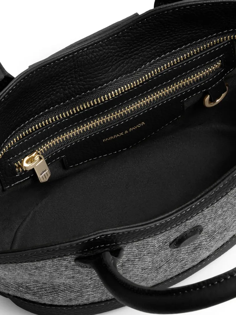 Fairfax and Favor Mini Windsor Herringbone Tote - Black Leather-4