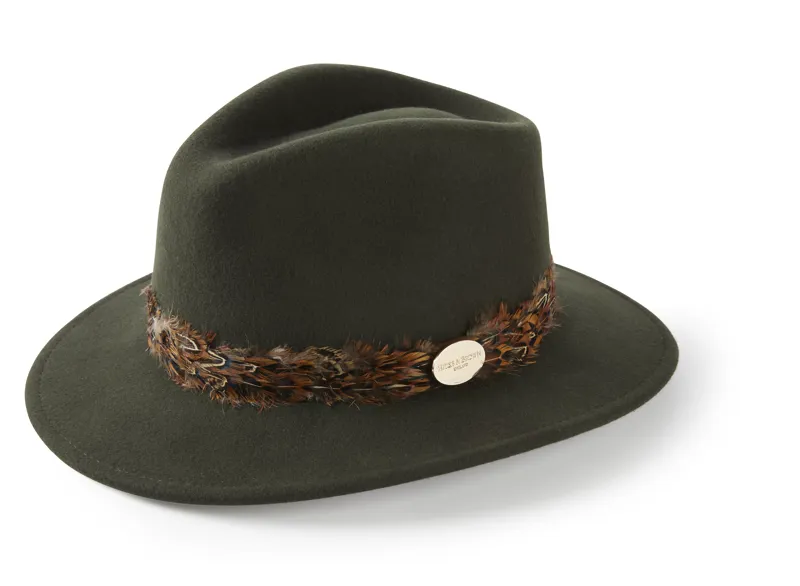 Hicks and Brown Suffolk Fedora Feather Wrap - Olive Green