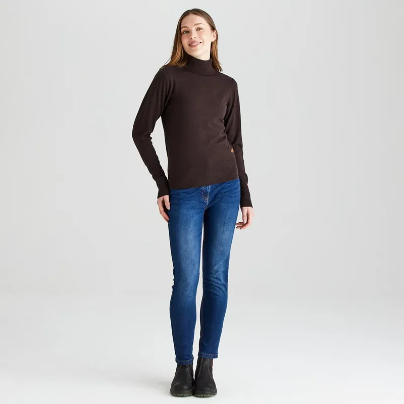 Ridgeline Women's Melford Roll Neck - Deep Bark-2