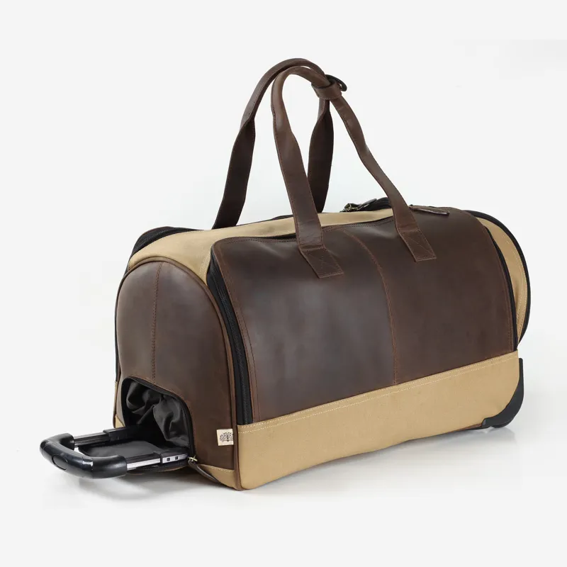 Teales Wheeled Holdall Leather and Canvas