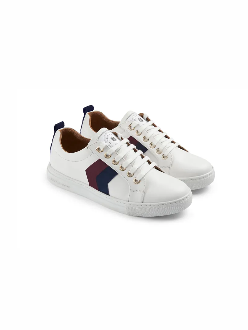Fairfax and Favor Trainer White Leather with Plum/Ink