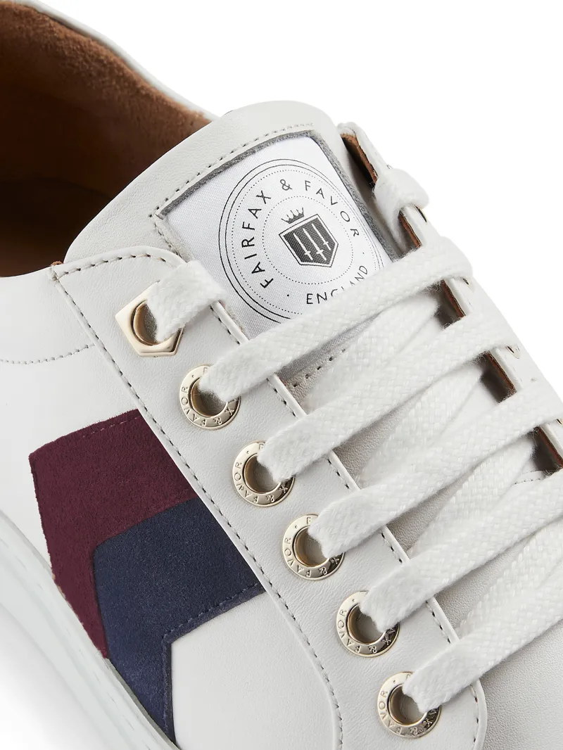 Fairfax and Favor Trainer White Leather with Plum/Ink-3