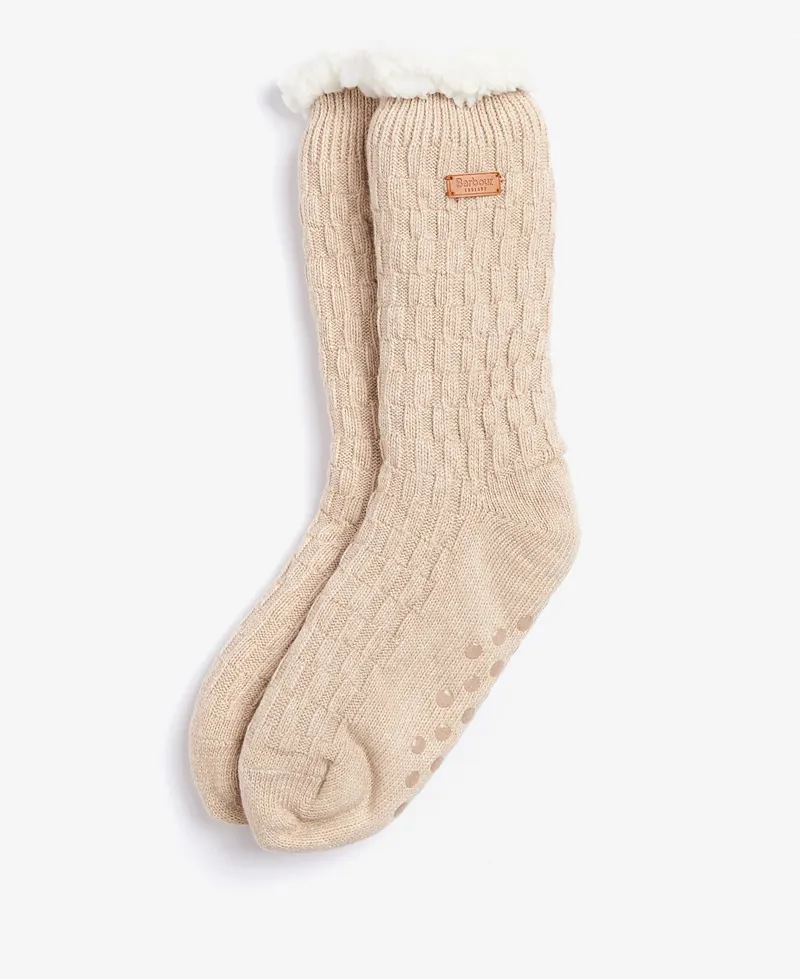 Barbour Cable Knit Lounge Sock - Oatmeal