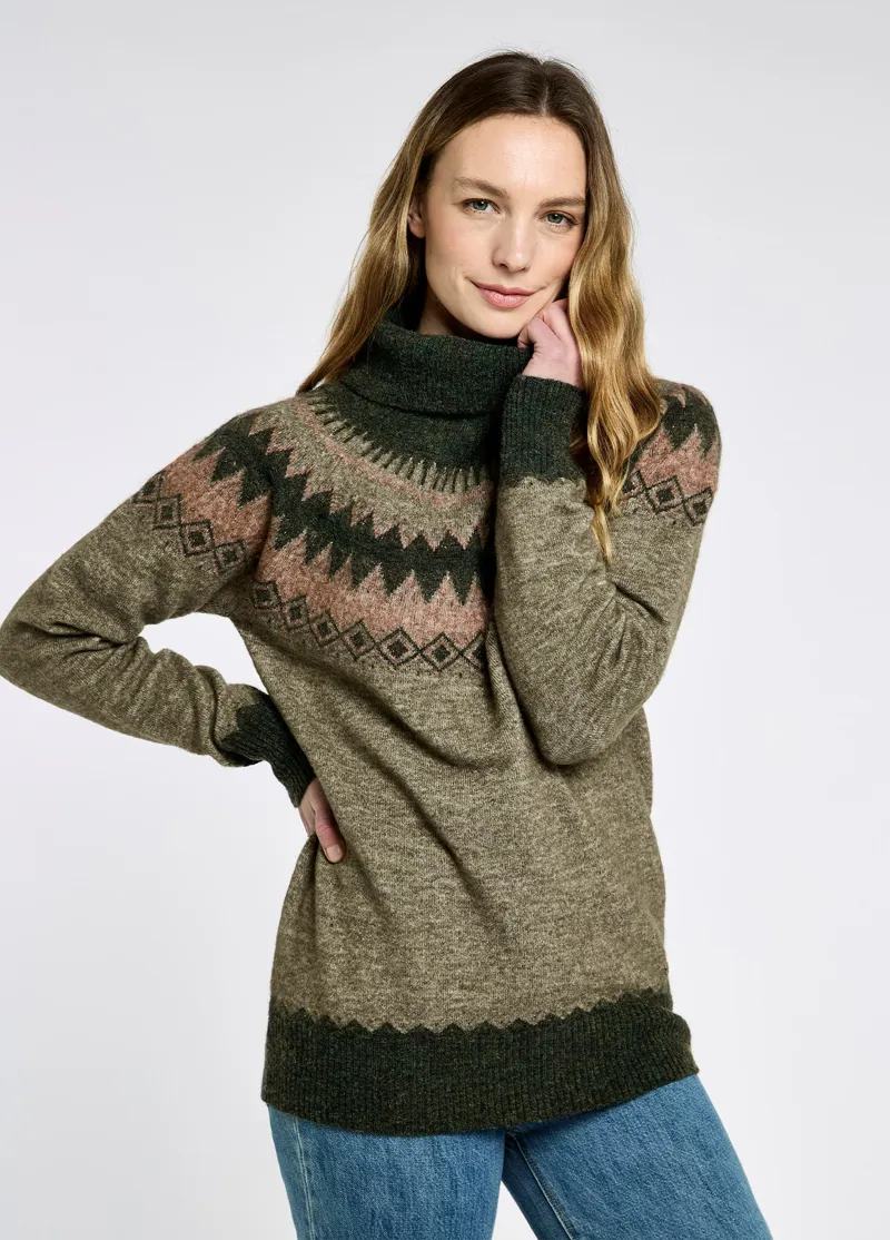 Dubarry Devlin Fair Isle Roll Neck - Olive-2