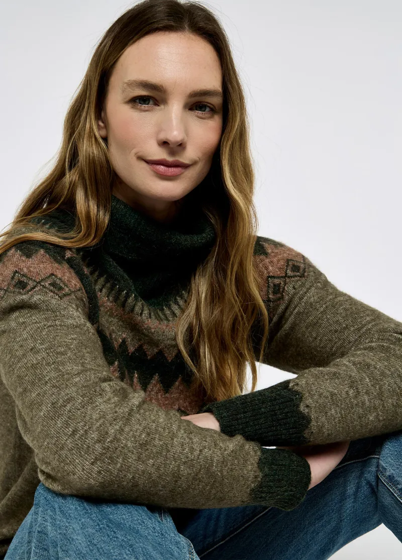 Dubarry Devlin Fair Isle Roll Neck - Olive-3