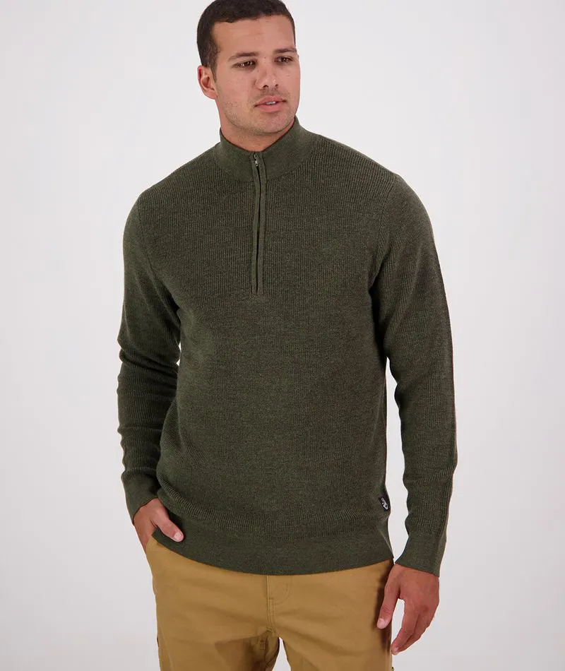 Swanndri Otahu River 1/4 Zip Merino Knit - Dark Olive-2