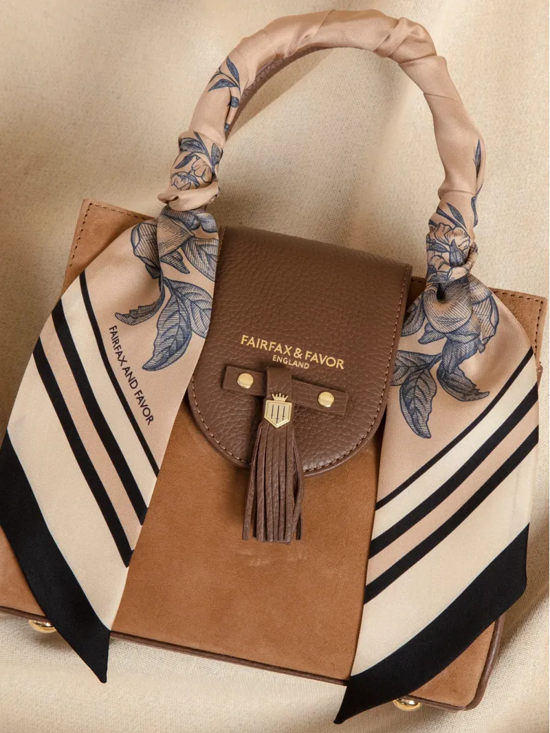 Fairfax and Favor Mannington Silk Scarf - Beige/Navy/Black-1