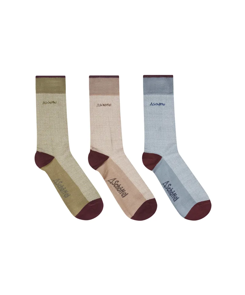 Schoffel Bamboo 3 Sock Gift Set 7-11 - Port Herringbone Mix